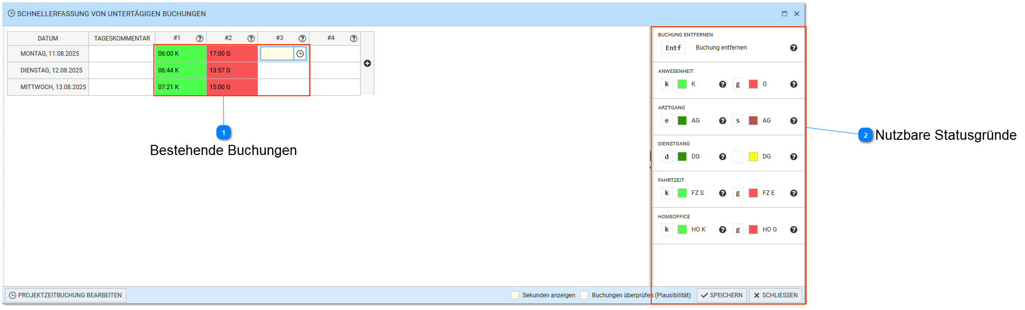 Buchungsschnelleditor