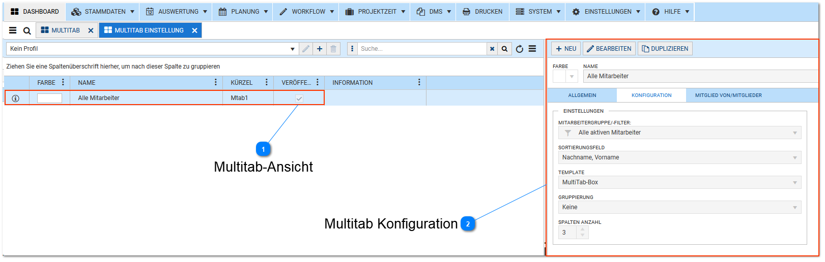 Multitab- Einstellung