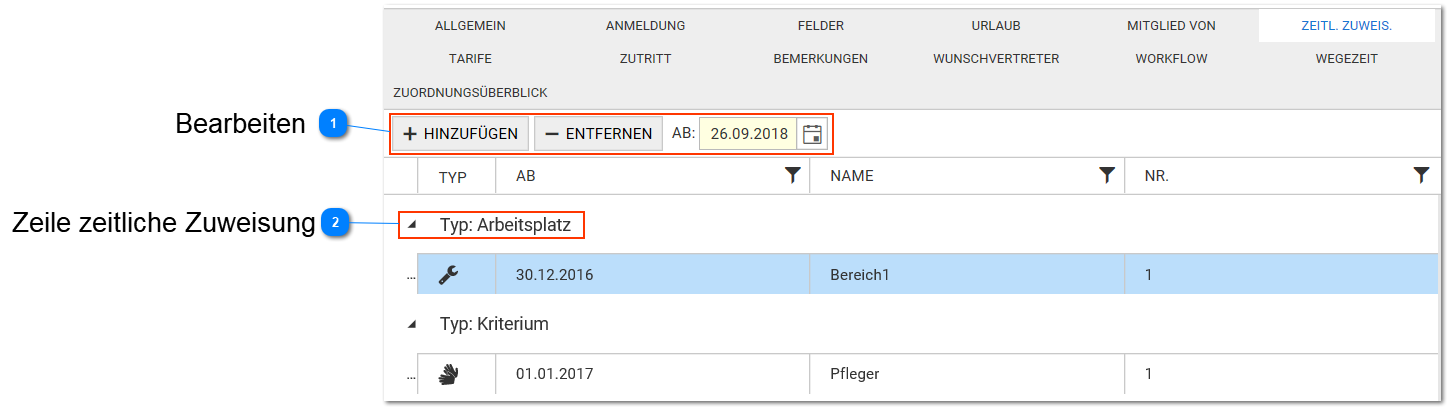 zeitliche Zuweisungen